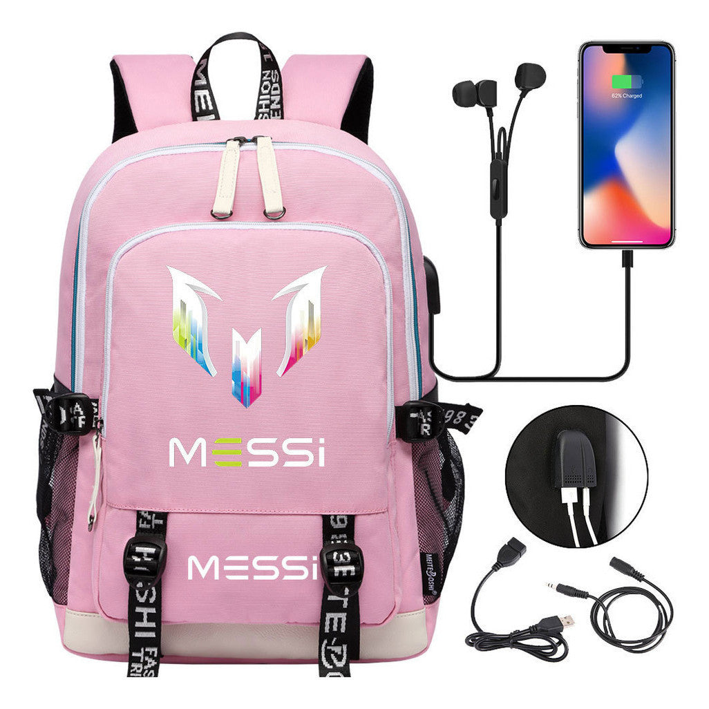 Sports Football Stars, Teenagers, Primary And Secondary School Students, Backpack Usb, Men's And Women's Leisure Backpack