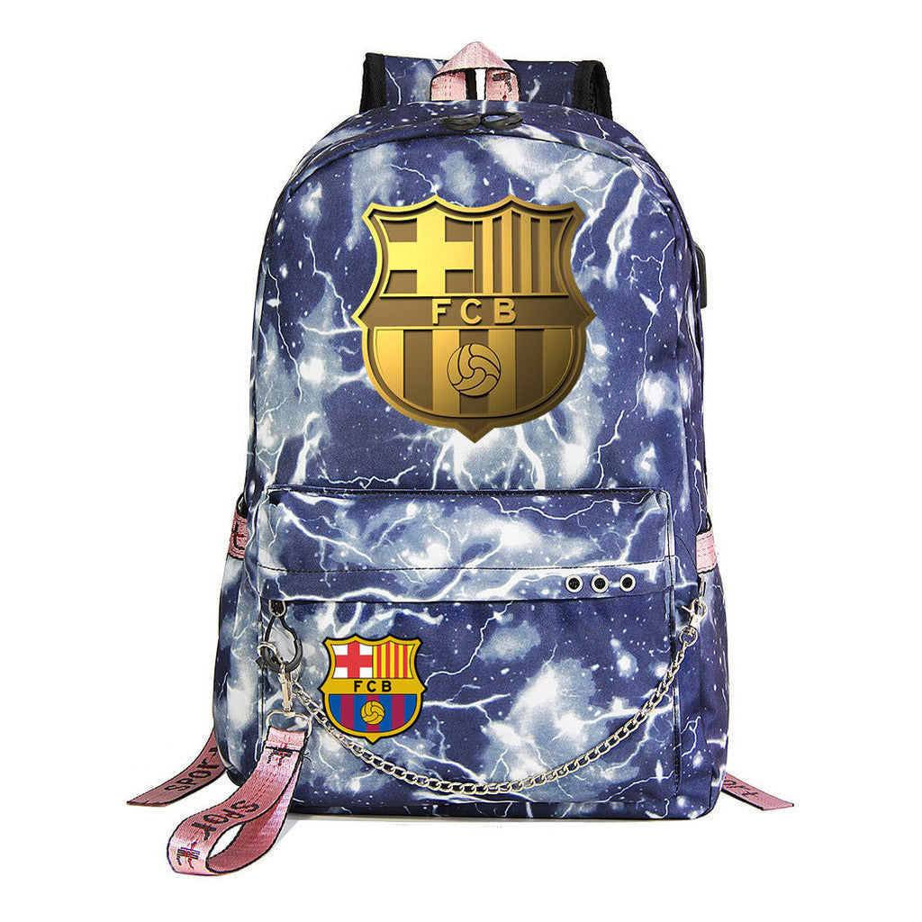 Sports Football Star Printed Usb Student Backpack For Leisure Travel Backpack