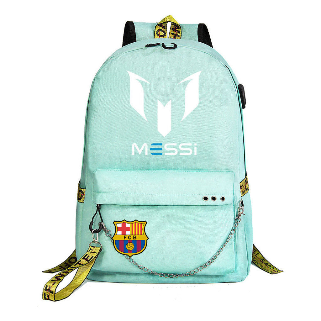 Sports Football Star Printed Usb Student Backpack For Leisure Travel Backpack