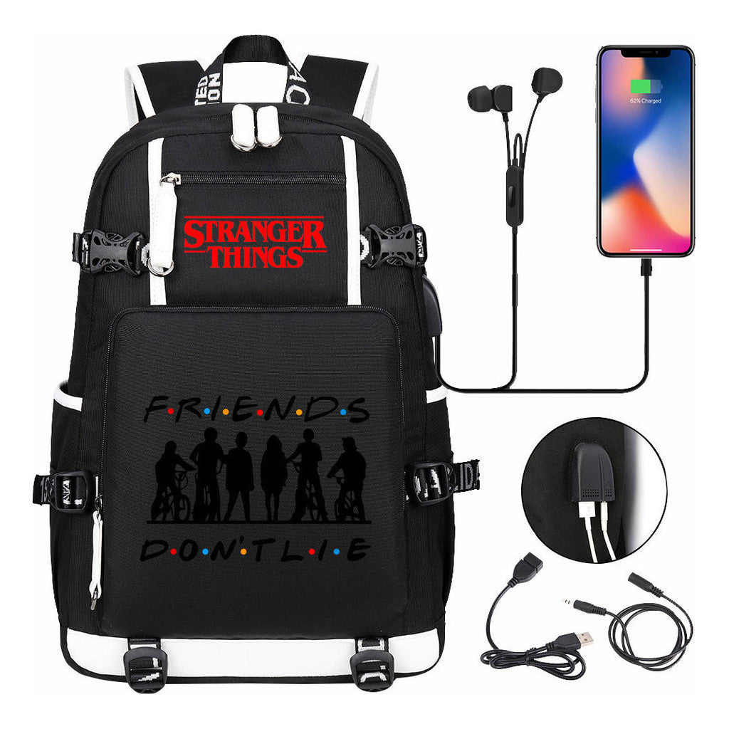 Strange Story Printed Usb Youth Student Backpack For Men And Women's Leisure Travel Backpack