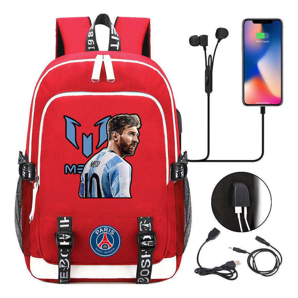 Sports Football Star Usb Youth Student Backpack For Men And Women's Leisure Sports Backpack