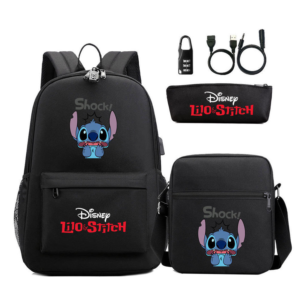 Interstellar Baby Stitch Usb Password Lock Youth Student Backpack 3-piece Set For Men And Women Backpacks