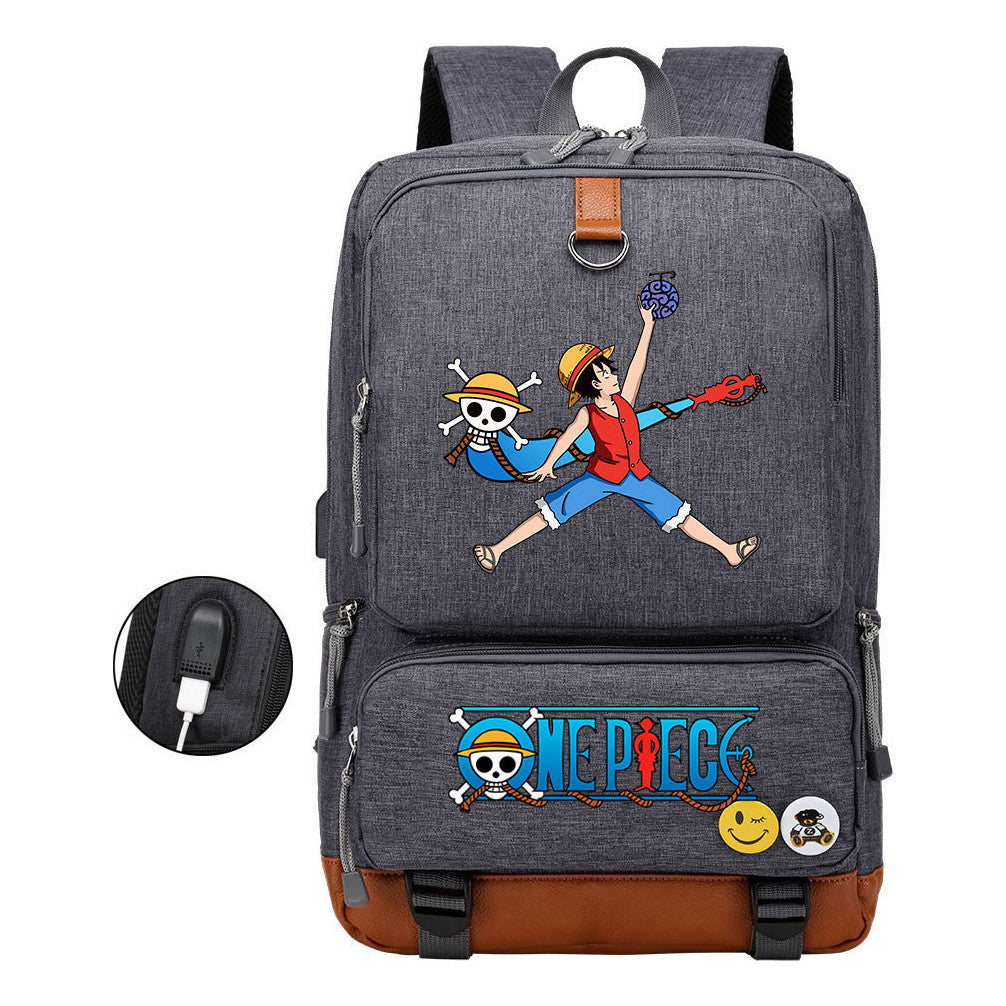 Cartoon One Piece Print Usb Youth Student Backpack For Leisure Travel Backpack