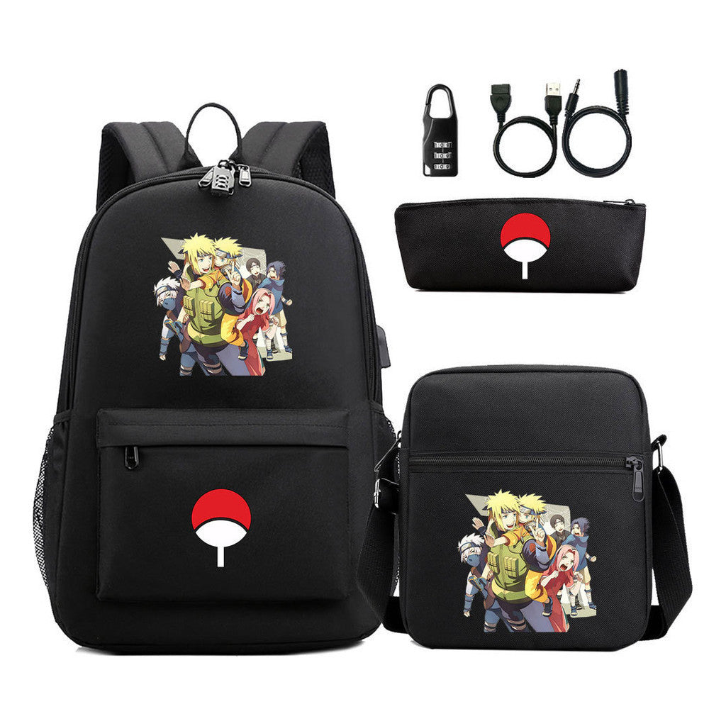 Naruto Usb Password Lock Year Student School Bag Three Piece Set Backpack Set