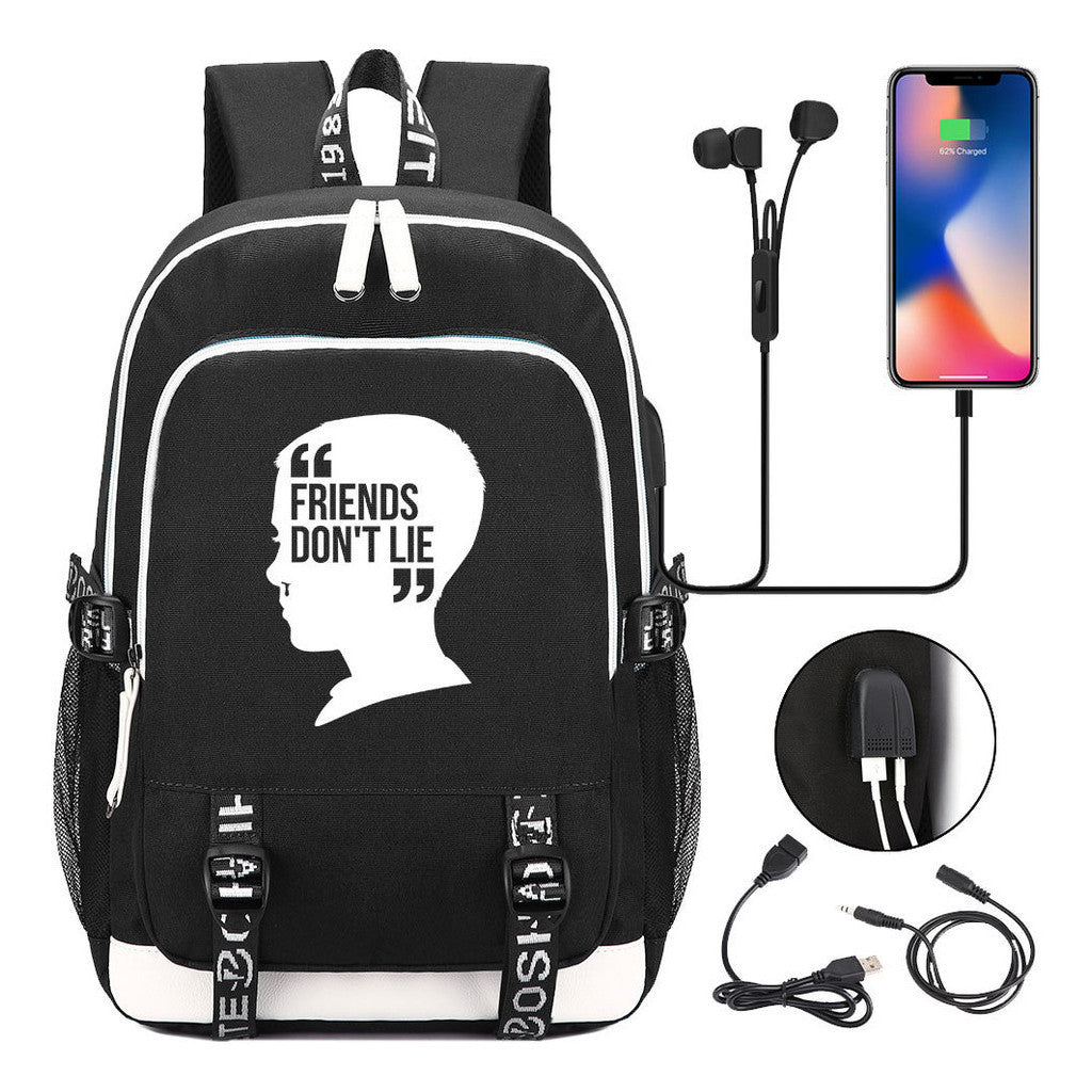 Strange Story Printed Usb Youth Student Backpack For Leisure Travel Backpack