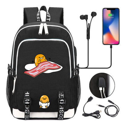 Comic Lazy Egg Youth Student Backpack Usb Men's And Women's Leisure Backpack