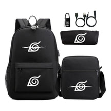 Fashionable Naruto Usb Password Lock Youth Student School Bag Three Piece Backpack Set