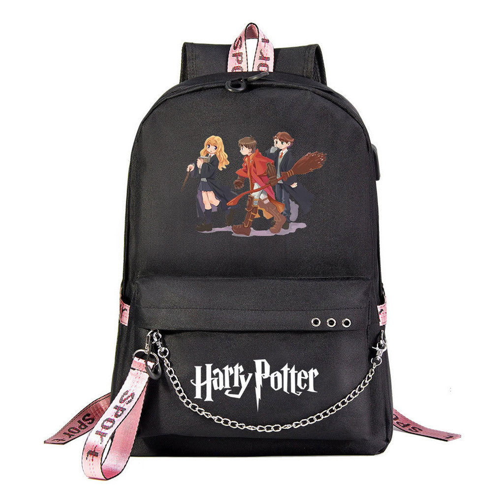 School Of Witchcraft And Wizardry Emblem Usb Student School Bag Leisure Travel Backpack