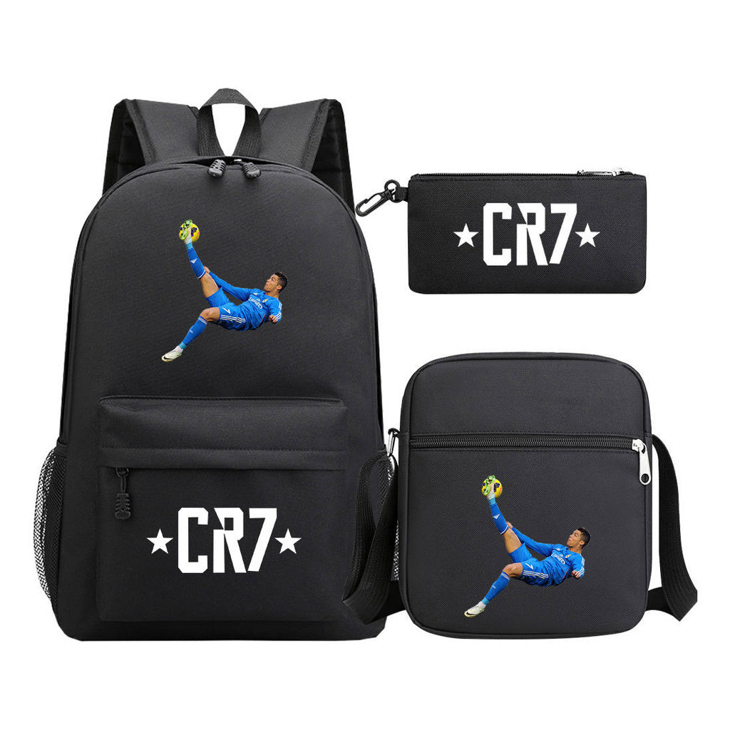 Sports star Cristiano Ronaldo printed youth student backpack 3-piece set for boys and girls backpack set