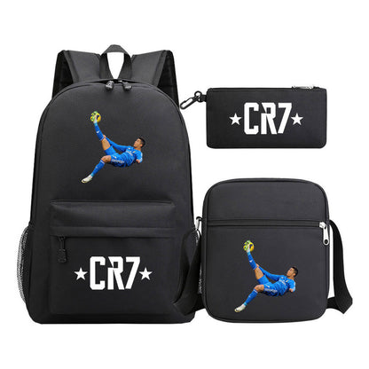 Sports star Cristiano Ronaldo printed youth student backpack 3-piece set for boys and girls backpack set