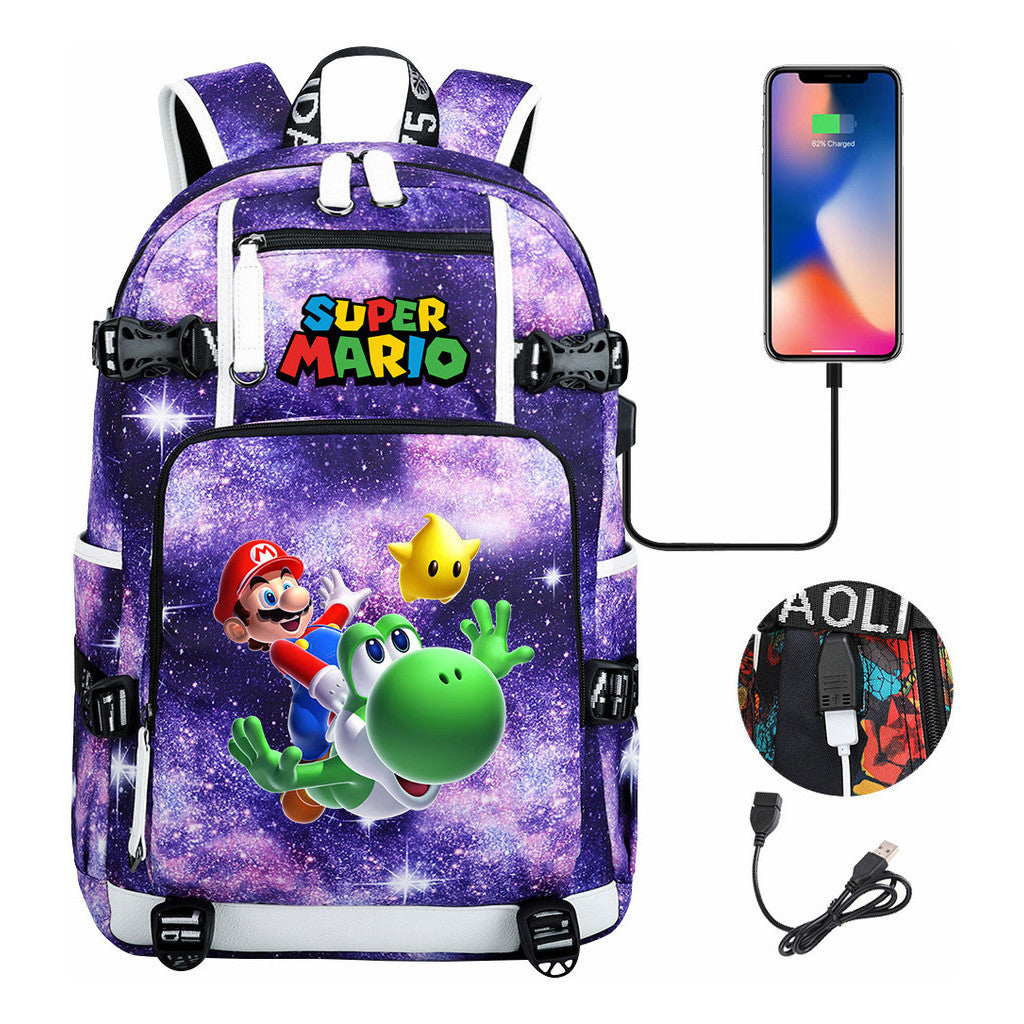 Super Mario Printed Teenage Student Backpack With Large Capacity Leisure Travel Backpack
