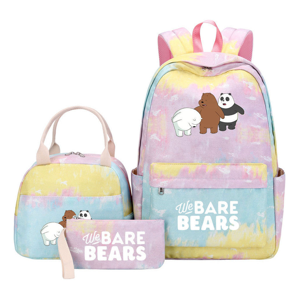 Cartoon Cute Three Bears Youth Student Girls School Bag Lunch Bag Three Piece Set Backpack Set