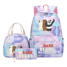 Cartoon Cute Three Bears Youth Student Girls School Bag Lunch Bag Three Piece Set Backpack Set