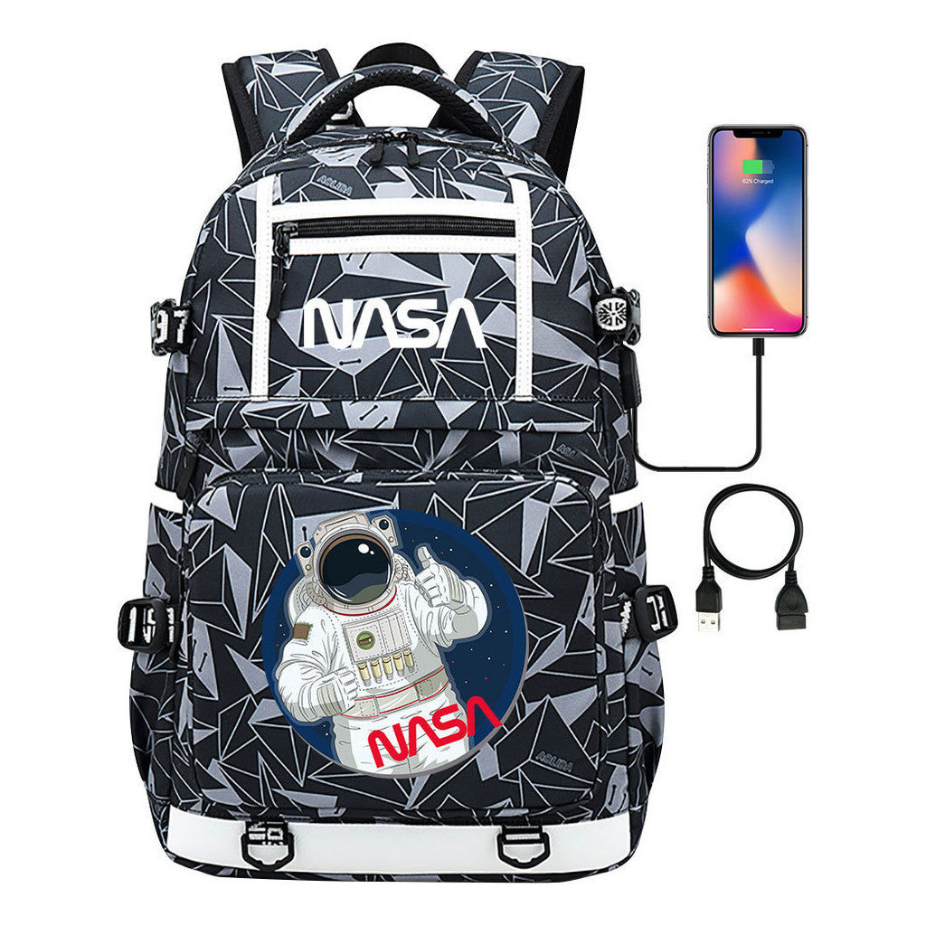 Fashionable Space Printed Usb Student Backpack Backpack Leisure Travel Backpack