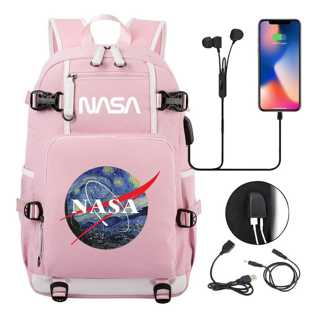 Nasa Fashion Printed Student Backpack With Large Capacity Leisure Travel Backpack