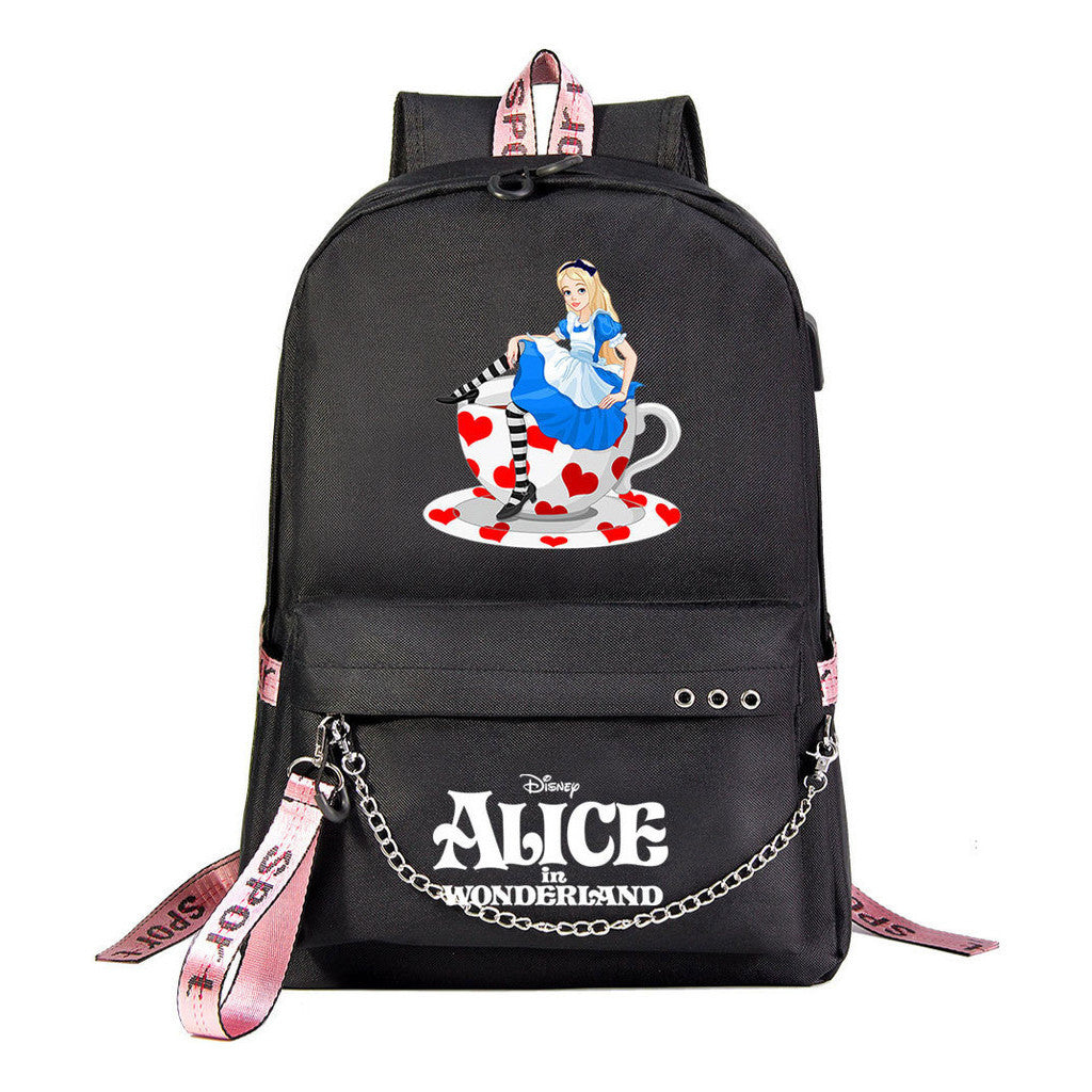 Cheshire Cat Alice's Adventure In Wonderland Youth School Bag Casual Weaving Strap Backpack