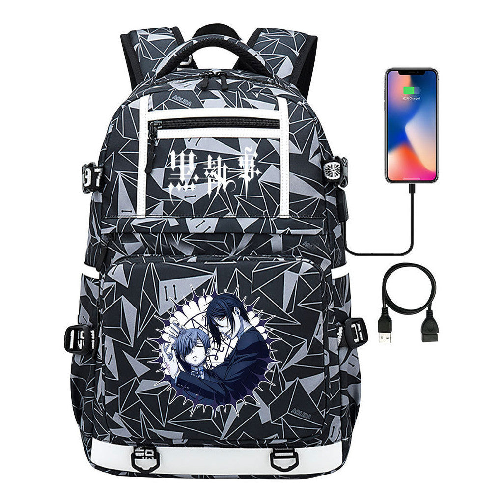 Manga Black Deacon Black Butler Printed Usb Youth Student Backpack Men's And Women's Leisure Travel Backpack