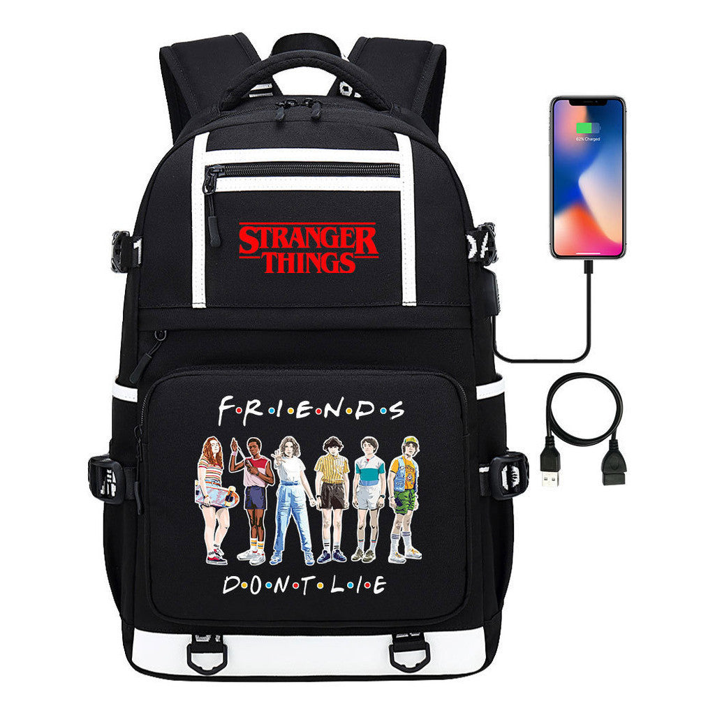 Strange Story Printed Usb Youth Student Backpack For Men And Women's Leisure Travel Backpack
