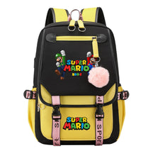 Super Mario Printed Usb Youth Student Backpack For Men And Women With Casual Woven Strap Flap Backpack