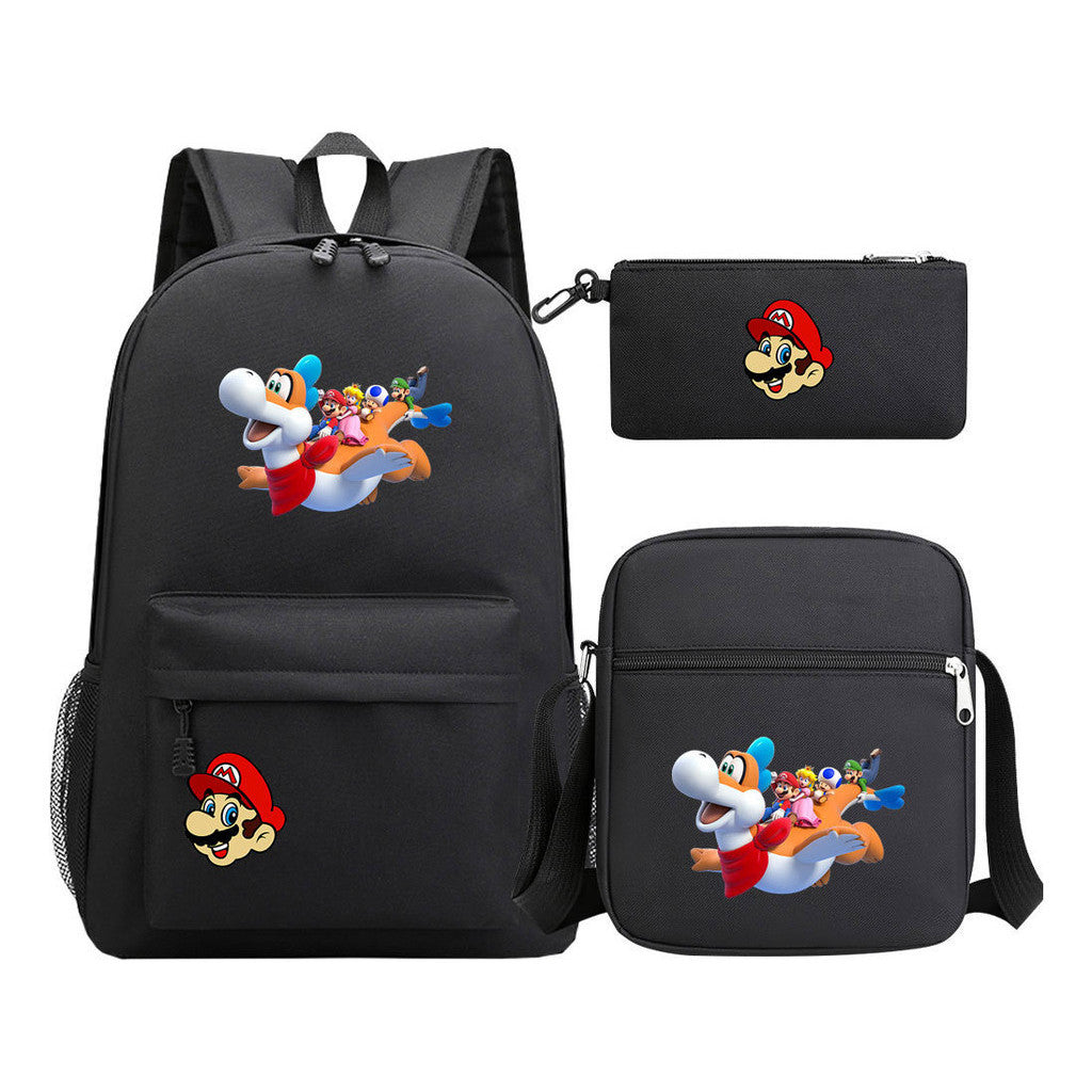 Super Mario Printed Student Backpack Three Piece Set For Men And Women's Backpack Set