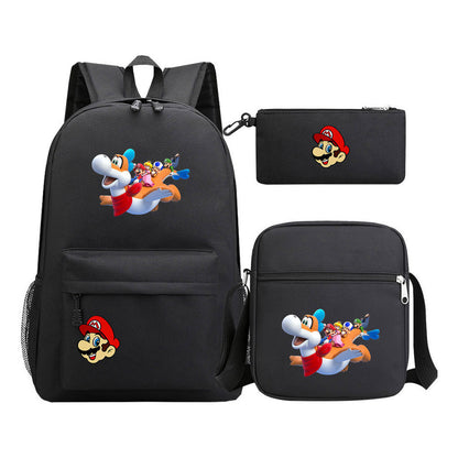 Super Mario Printed Student Backpack Three Piece Set For Men And Women's Backpack Set