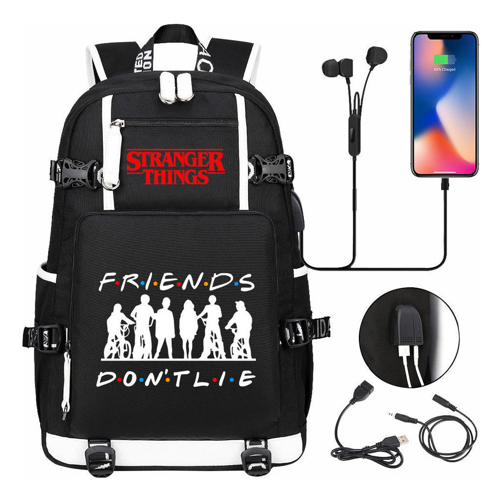 Strange Story Printed Usb Youth Student Backpack For Men And Women's Leisure Travel Backpack