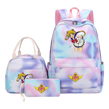 Anime Beauty Girl Warrior Girls School Bag Lunch Bag Three Piece Set Backpack Set