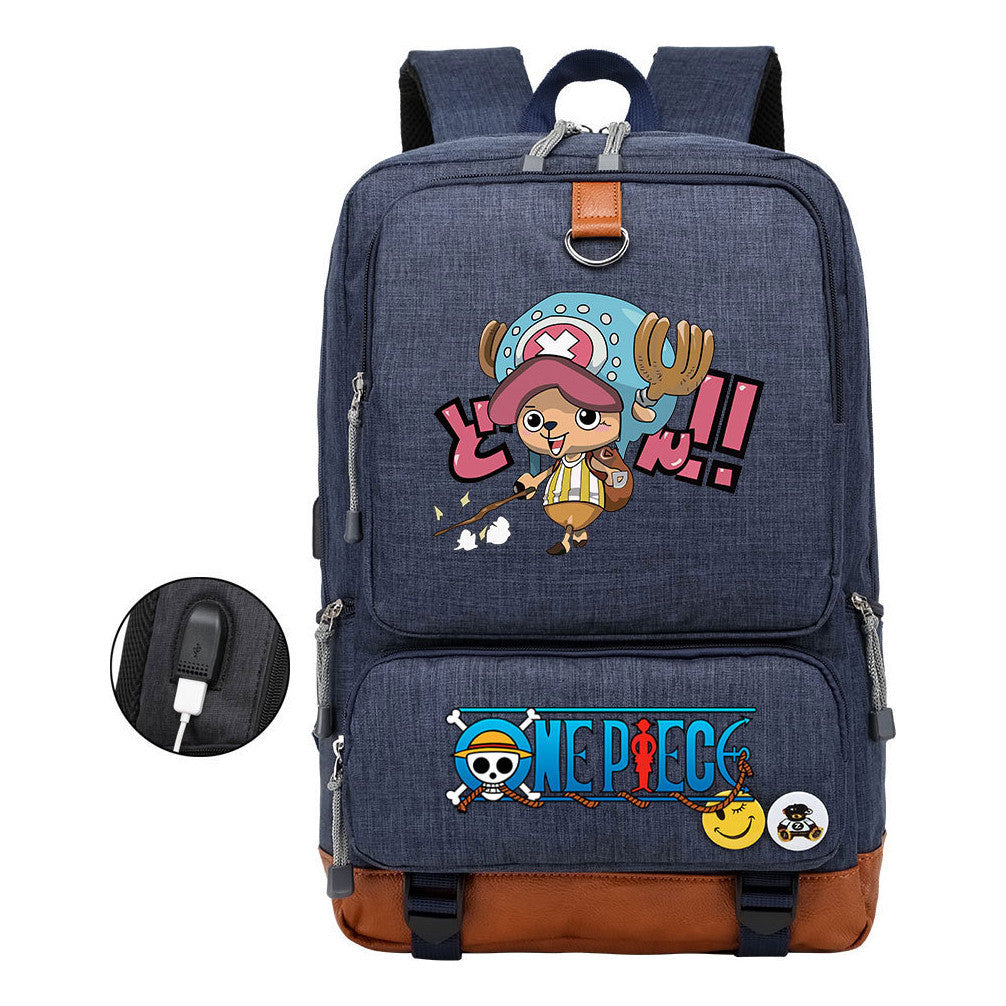 Cartoon One Piece Print Usb Youth Student Backpack For Leisure Travel Backpack
