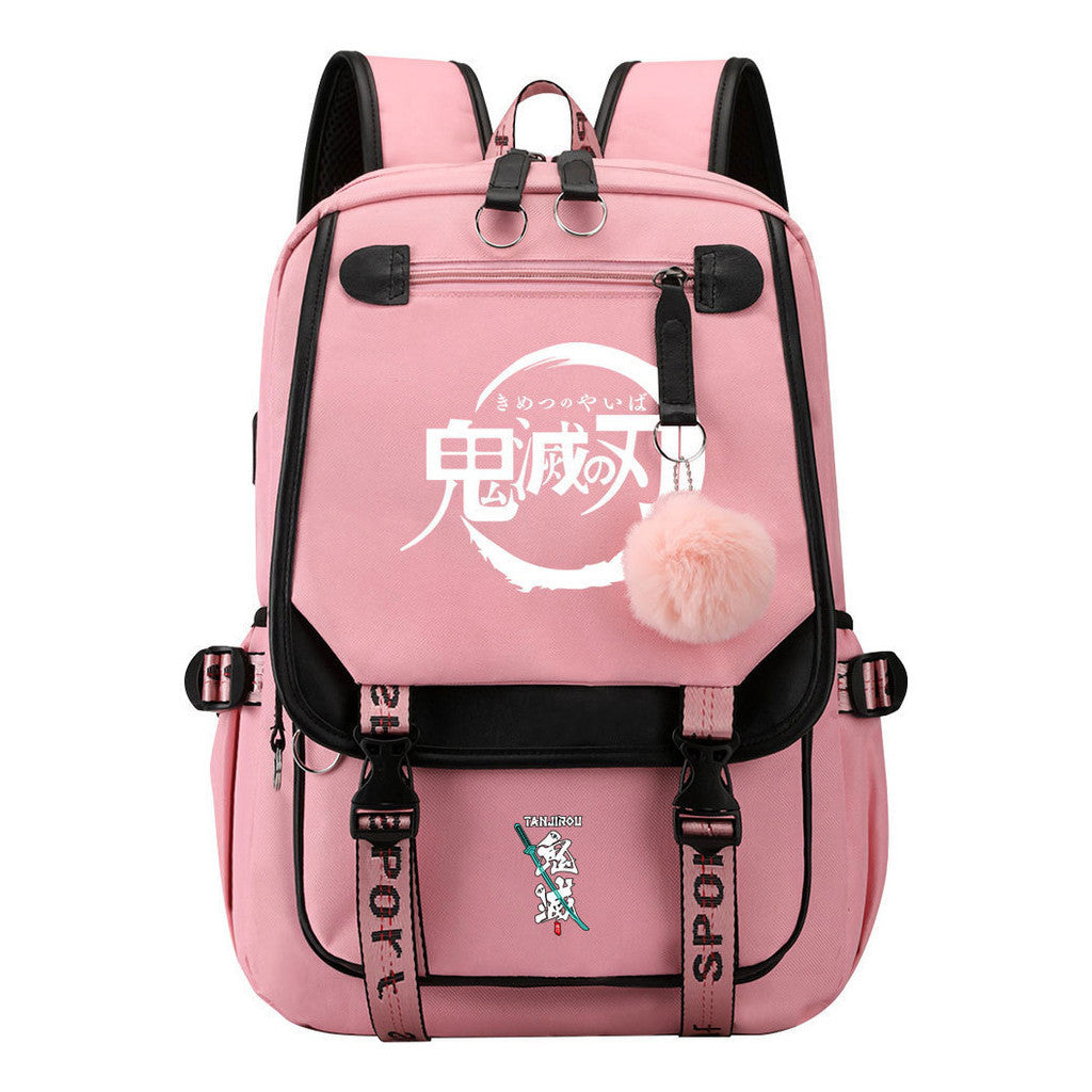 Cartoon Fashion Usb Youth Middle School Backpack For Boys And Girls Casual Woven Strap Flip Back Backpack