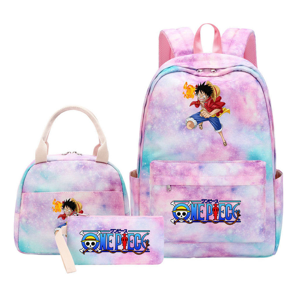 Cartoon Manga Pirate Wang Qing Student Girls School Bag Lunch Bag Three Piece Set Backpack Set