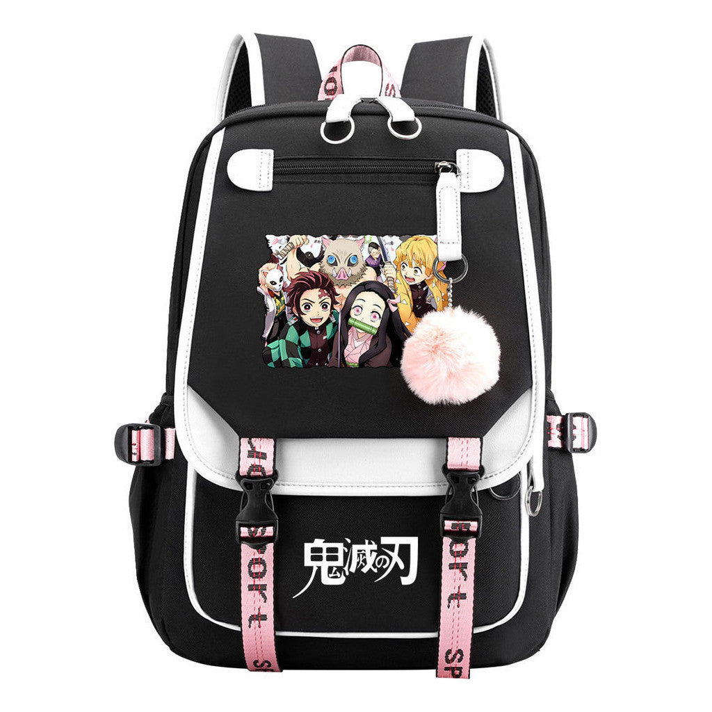 Cartoon Fashion Usb Youth School Bag For Boys And Girls Casual Ribbon Flip Backpack