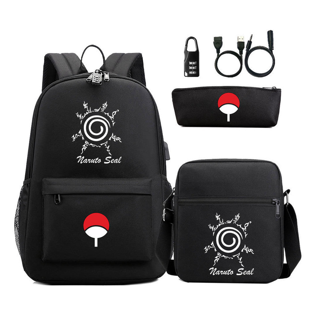 Naruto Usb Password Lock Student Backpack Three Piece Set Backpack Set