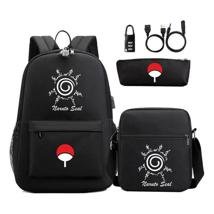Naruto Usb Password Lock Student Backpack Three Piece Set Backpack Set