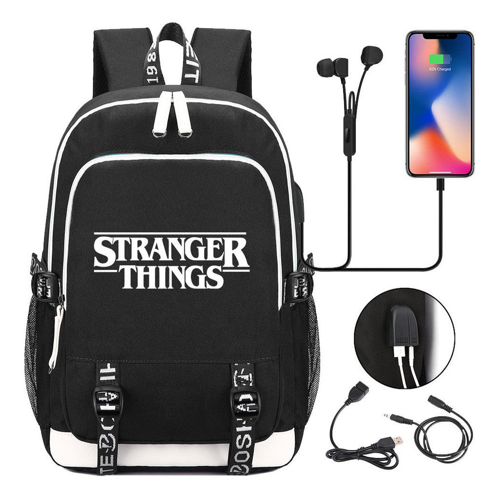 Strange Story Printed Usb Youth Student Backpack For Leisure Travel Backpack