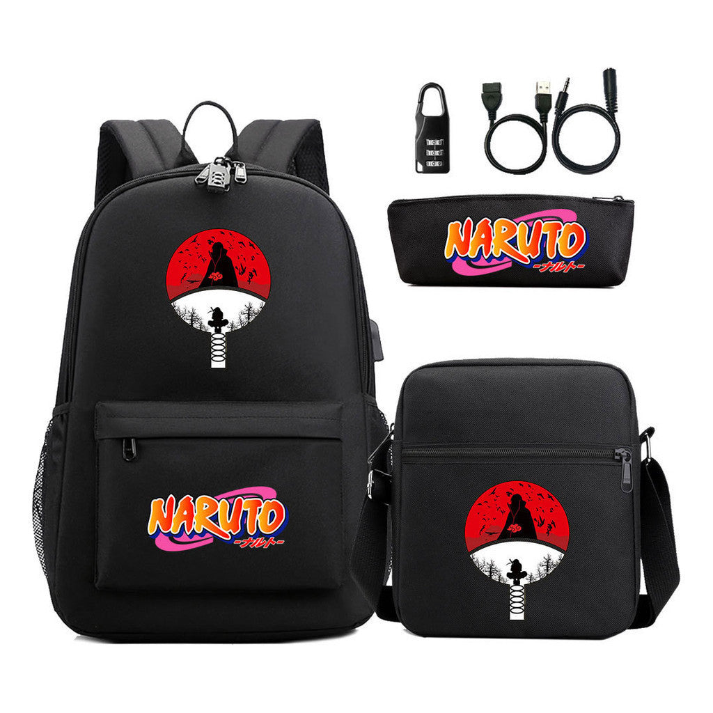 Naruto Usb Password Lock Youth Student Backpack Three Piece Set Backpack Set