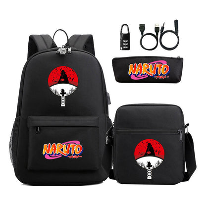 Naruto Usb Password Lock Youth Student Backpack Three Piece Set Backpack Set