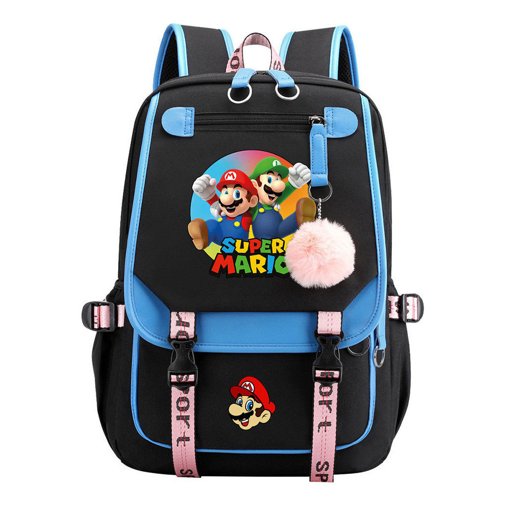 Super Mario Printed Usb Backpack For Men And Women, Casual Woven Strap Flip Back Backpack