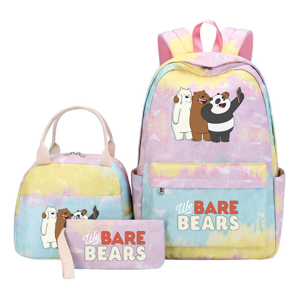 Cartoon Cute Three Bears Youth Student Girls School Bag Lunch Bag Three Piece Set Backpack Set