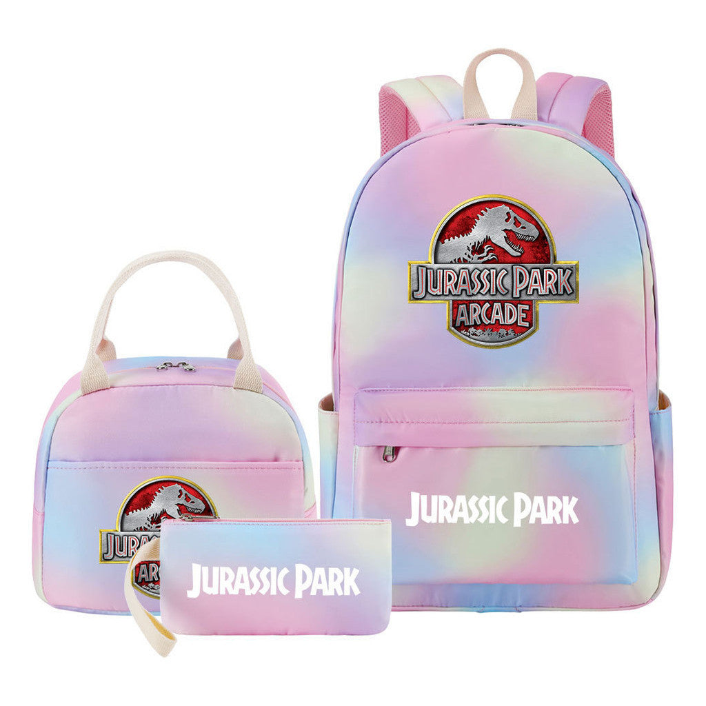 Jurassic Park Dinosaur Youth Student Girls School Bag Lunch Bag Three Piece Set Backpack Set