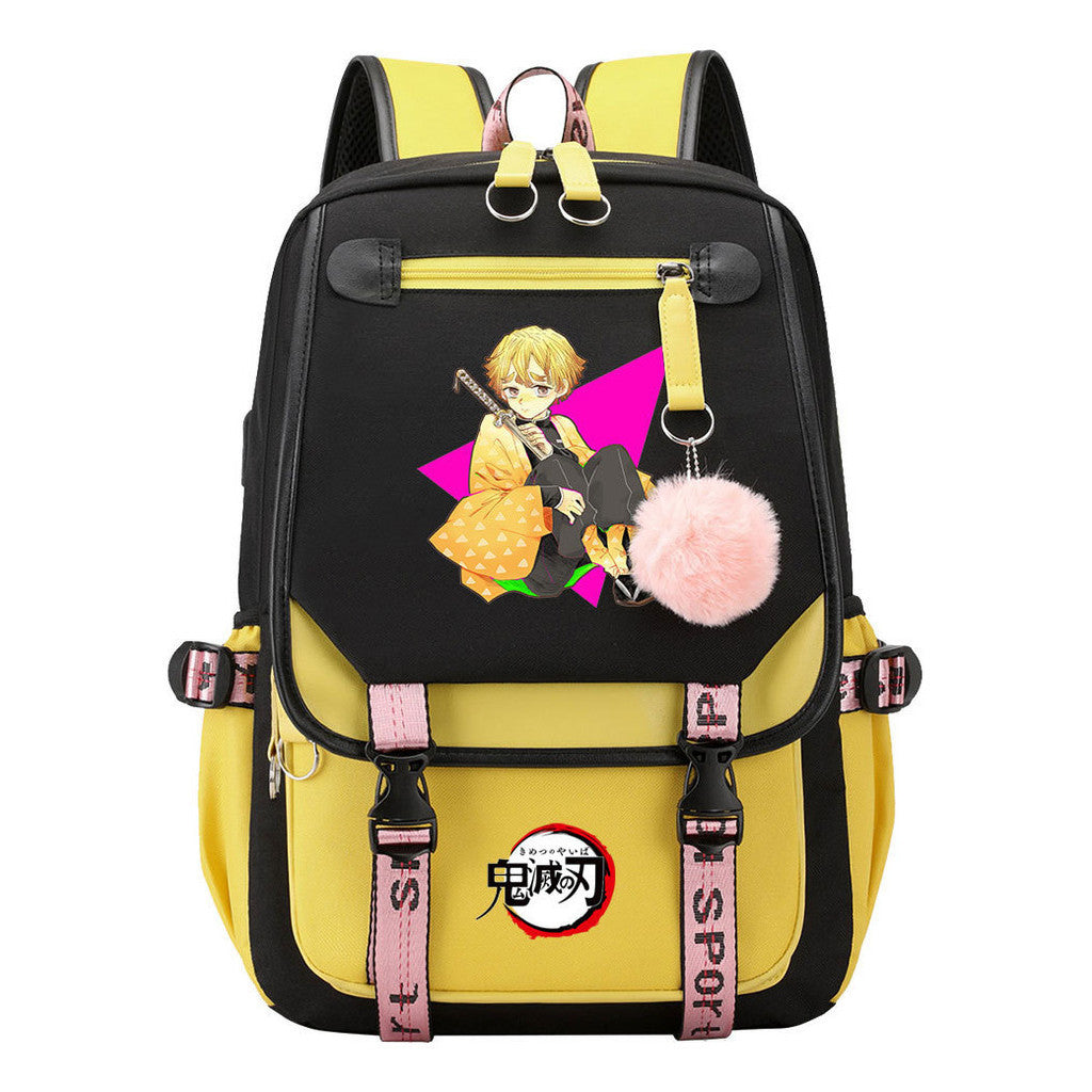 Comic Cartoon Fashion Usb Student Backpack Casual Woven Flap Backpack