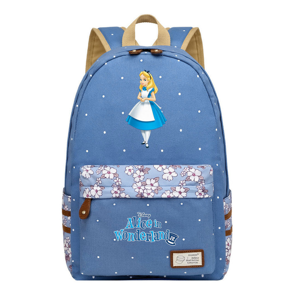 Anime Cartoon Cheshire Cat Print Youth Student Backpack With Floral Casual Backpack
