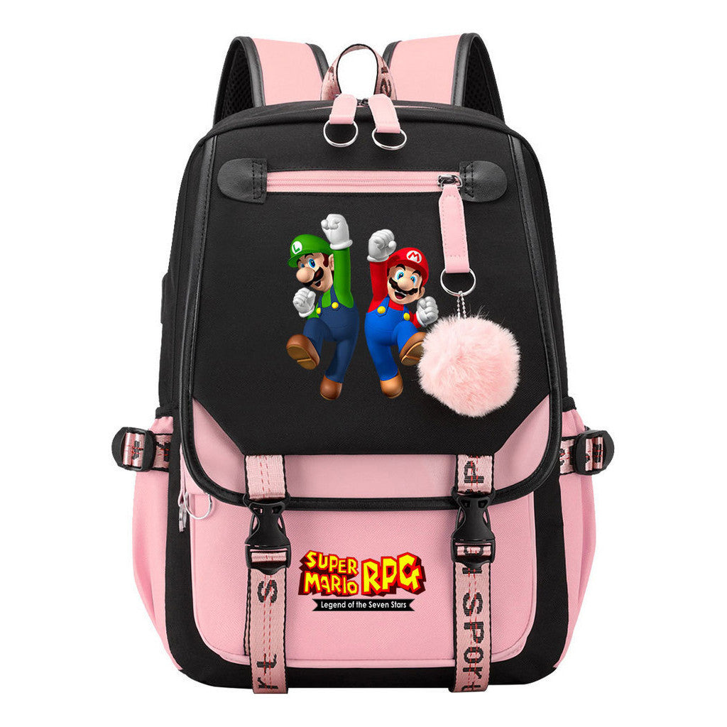 Printed Usb Youth Student Backpack For Men And Women With Casual Woven Strap Flap Backpack