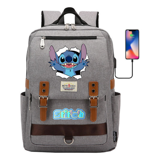 Anime Star Baby Stitch Printed Youth Student School Bag Casual Magnetic Buckle Backpack