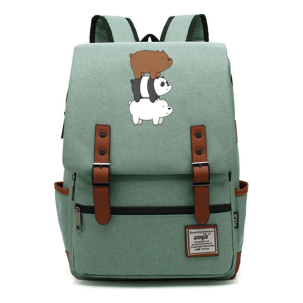 Cartoon Cute Three Bears Printed Youth School Bag For Men And Women Leisure Belt Buckle Classic Backpack