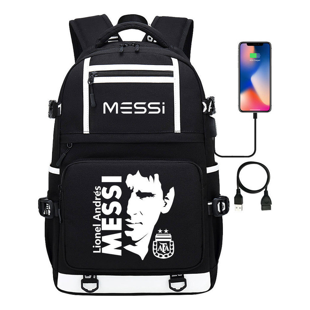 Sports Football Star Printed Usb Youth Student Backpack, Men's And Women's Backpack, Leisure Travel Bag