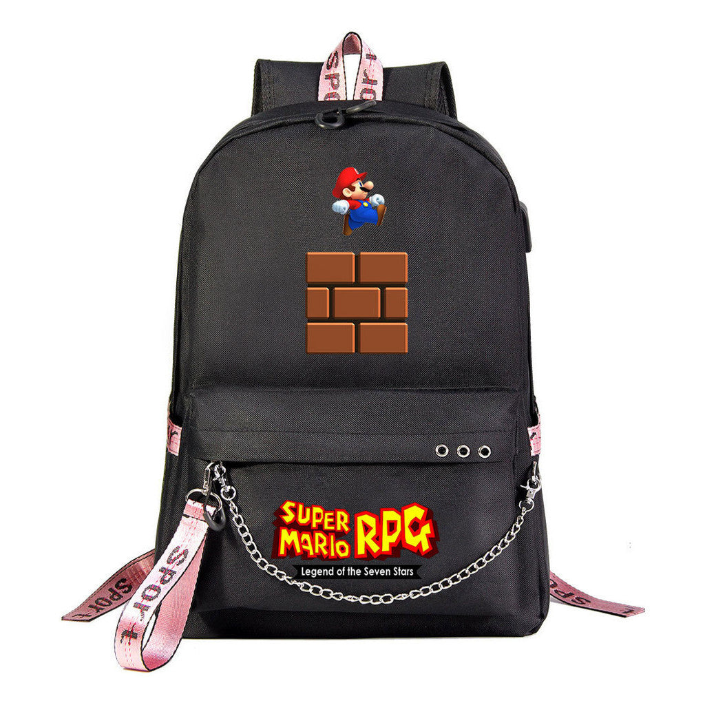 Super Mario Printed Usb Youth Student Backpack For Leisure Travel Backpack