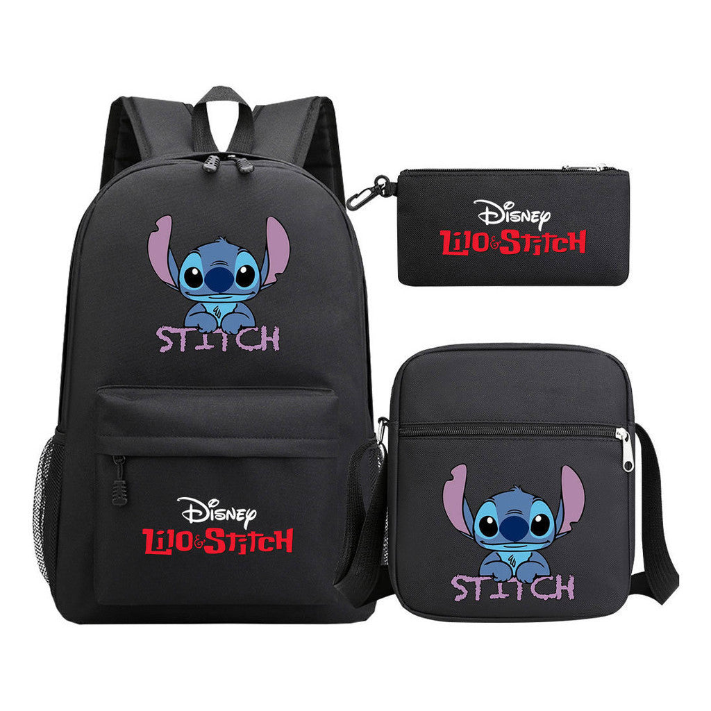 Starry Baby Stitch Printed Youth School Bag Three Piece Set For Men And Women Shoulder Set Backpack