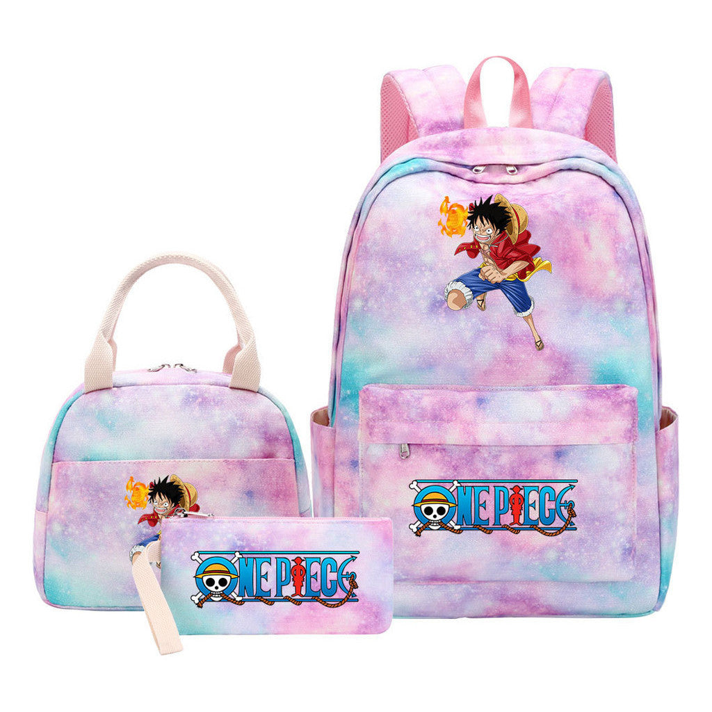 Cartoon Pirate King  Student Girl Backpack Lunch Bag Three Piece Set Backpack