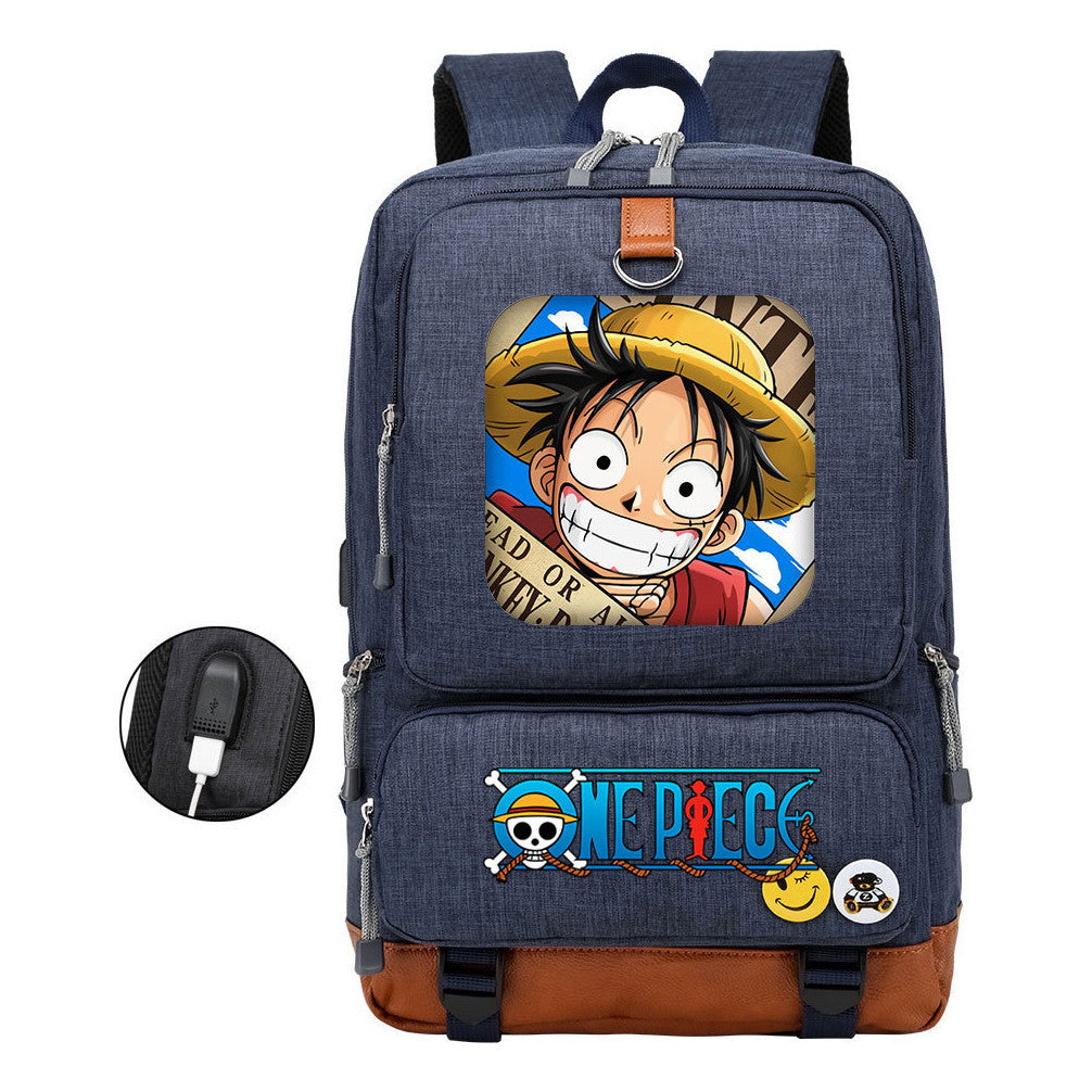 Cartoon One Piece Print Usb Youth Student Backpack For Leisure Travel Backpack