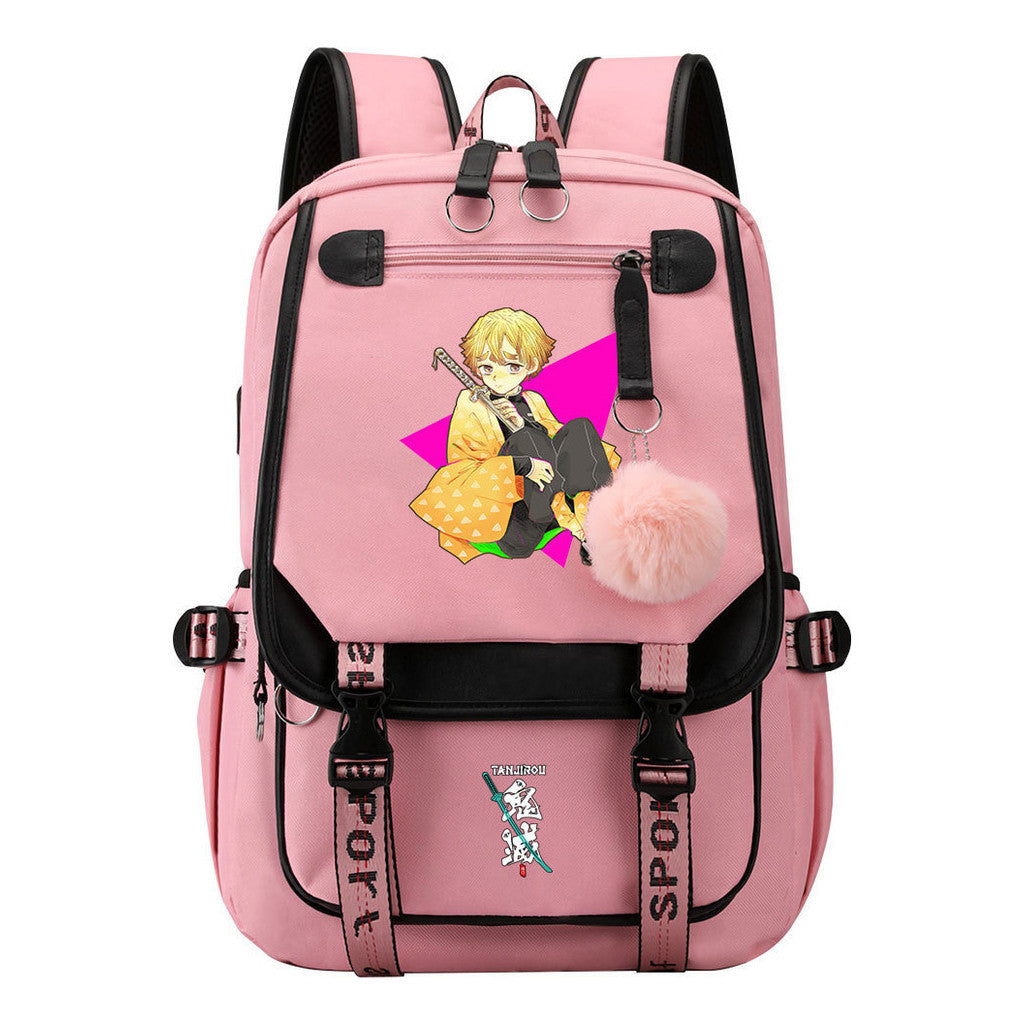 Cartoon Fashion Usb Youth School Bag For Boys And Girls Casual Ribbon Flip Backpack